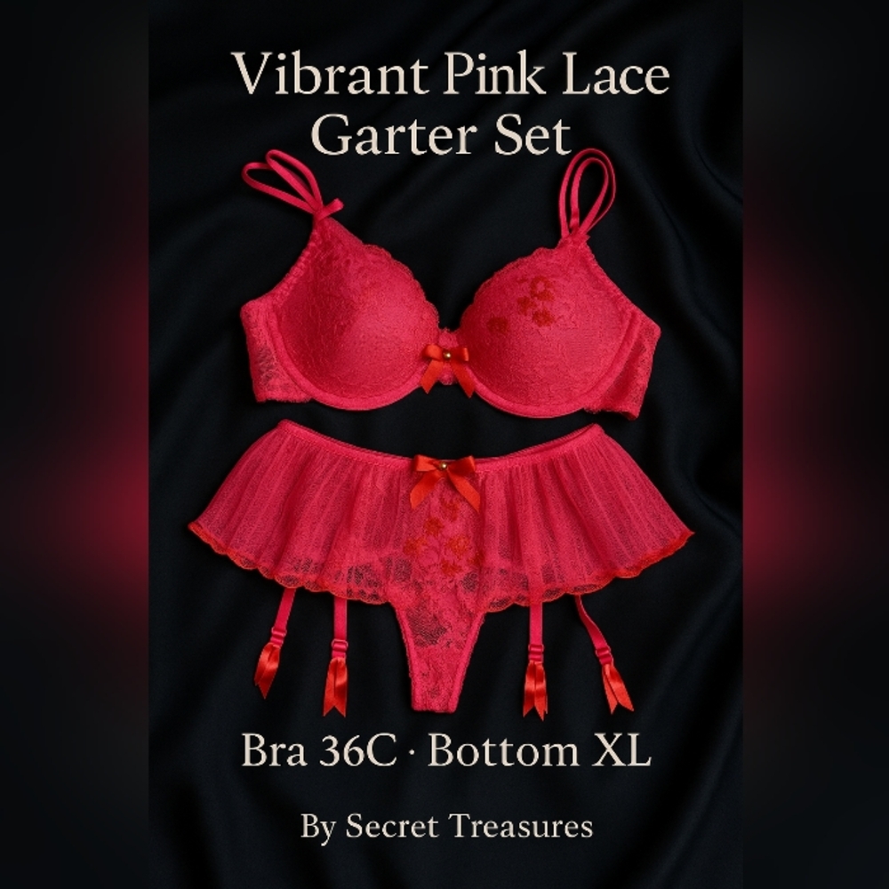 Secret Treasures Vibrant Pink Lace Bra:36c/botton:XL Set
